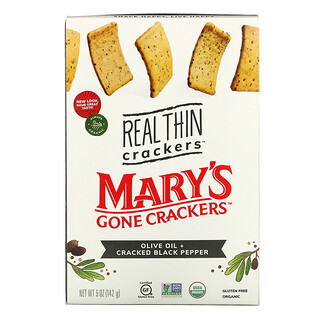 Mary's Gone Crackers, 真正薄饼干，橄榄油 + 黑胡椒碎，5 盎司（142 克）