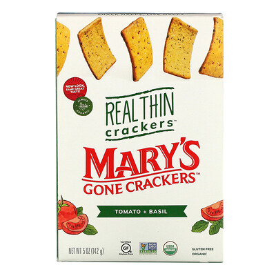 Купить Mary's Gone Crackers Настоящие тонкие крекеры, помидоры и базилик, 5 унций (142 г)