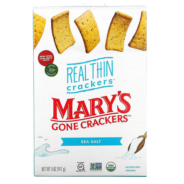 Mary's Gone Crackers‏, Real Thin Crackers، ملح البحر، 5 أونصة (142 جم)