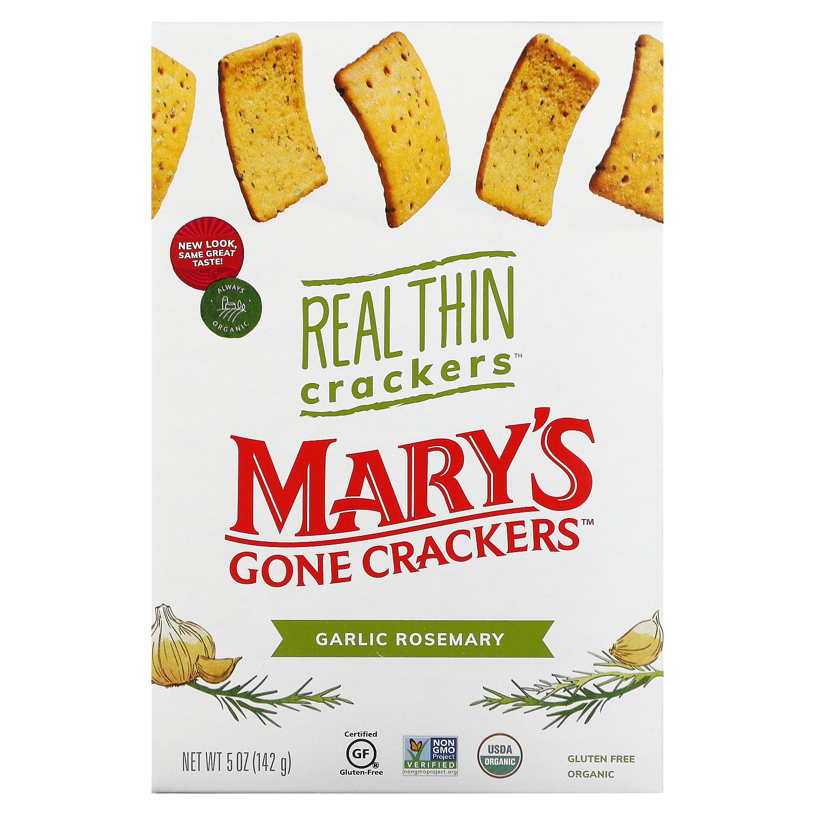 Mary's Gone Crackers Real 最初の Thin リアル 5オンス は自分にプチご褒美を クラッカーズ シン ガーリックローズマリー 141g