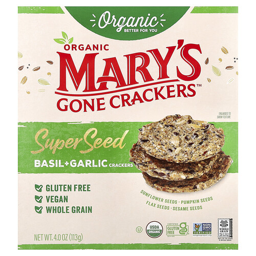 Mary's Gone Crackers Organic Super Seed Crackers, Basil + Garlic, 4 oz (113 g)