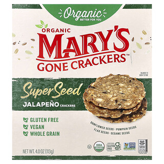 Mary's Gone Crackers, オーガニック スーパーシード クラッカー、ハラペーニョ、113g（4オンス）