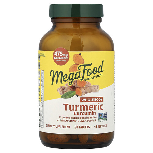 MegaFood, Curcumina de cúrcuma, Para todo el cuerpo, 90 comprimidos