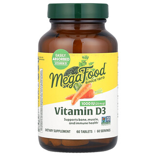 MegaFood, 비타민D3, 25mcg(1,000IU), 60정