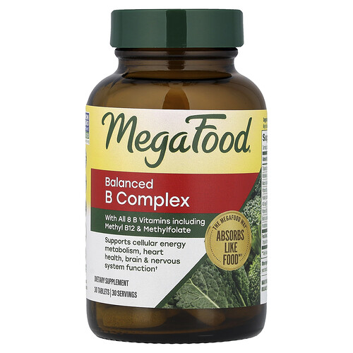 MegaFood, Complejo de vitaminas B equilibrado, 30 comprimidos
