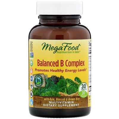MegaFood Сбалансированный комплекс витаминов В (Balanced B Complex), 30 таблеток