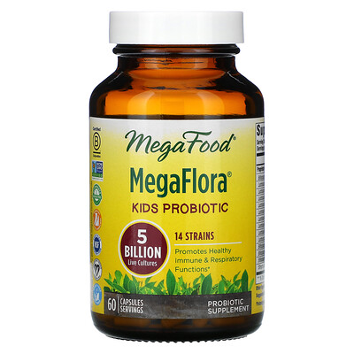 MegaFood MegaFlora, пробиотик для детей, 5 млрд КОЕ, 60 капсул