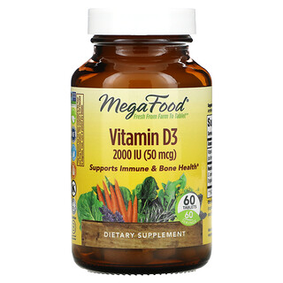 MegaFood, Vitamine D3, 2000 IU, 60 comprimés
