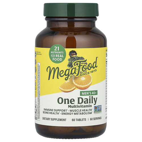 MegaFood, Men‘s 40+ One Daily Multivitamin, Multivitaminpräparat für Männer ab 40, einmal tägliches Multivitamin, 60 Tabletten