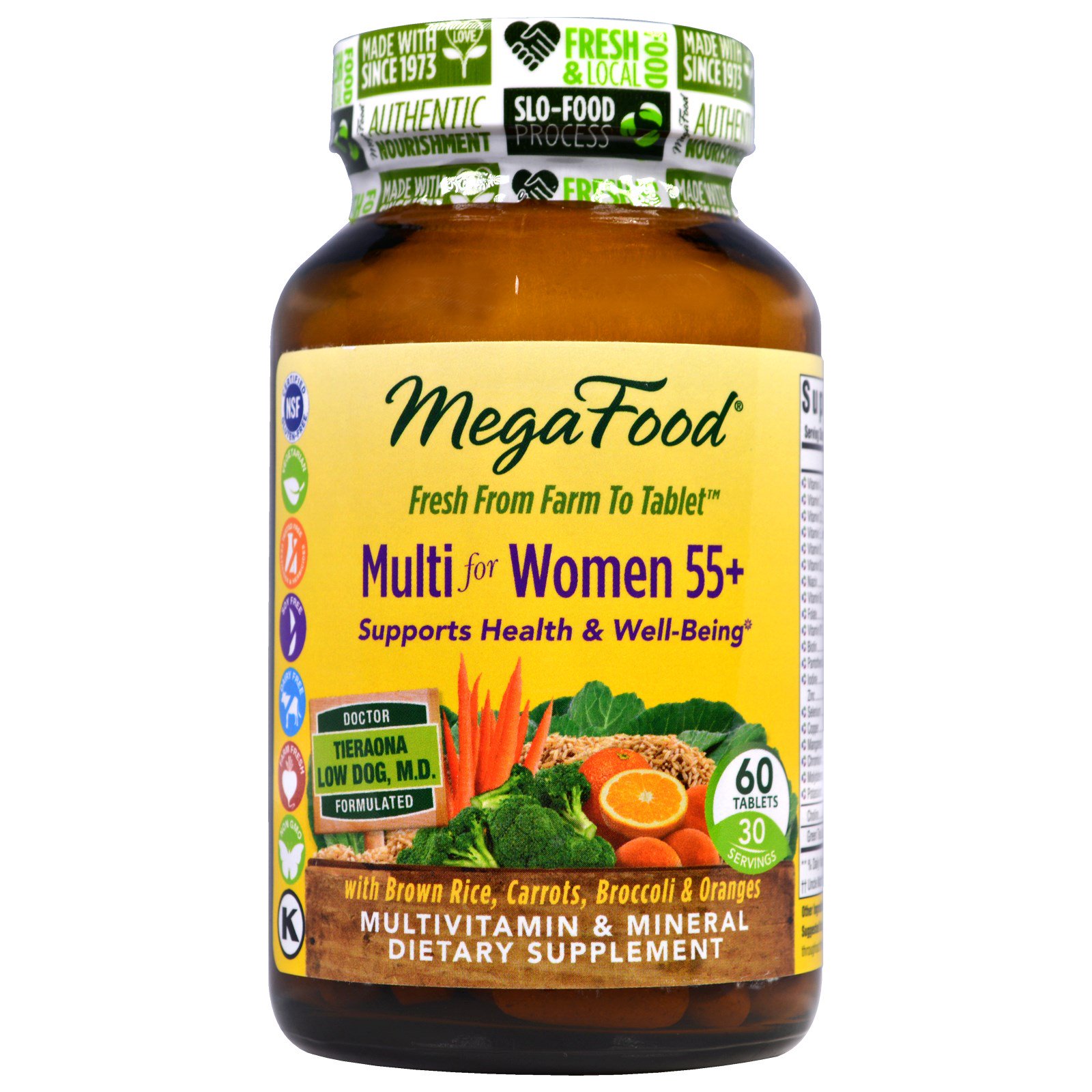 MegaFood, Комплекс мультивитаминов и минералов из цельных продуктов для женщин старше 55 лет, без железа, 60 таблеток