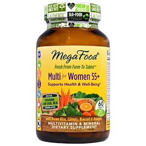 MegaFood, Комплекс мультивитаминов и минералов из цельных продуктов для женщин старше 55 лет, без железа, 60 таблеток