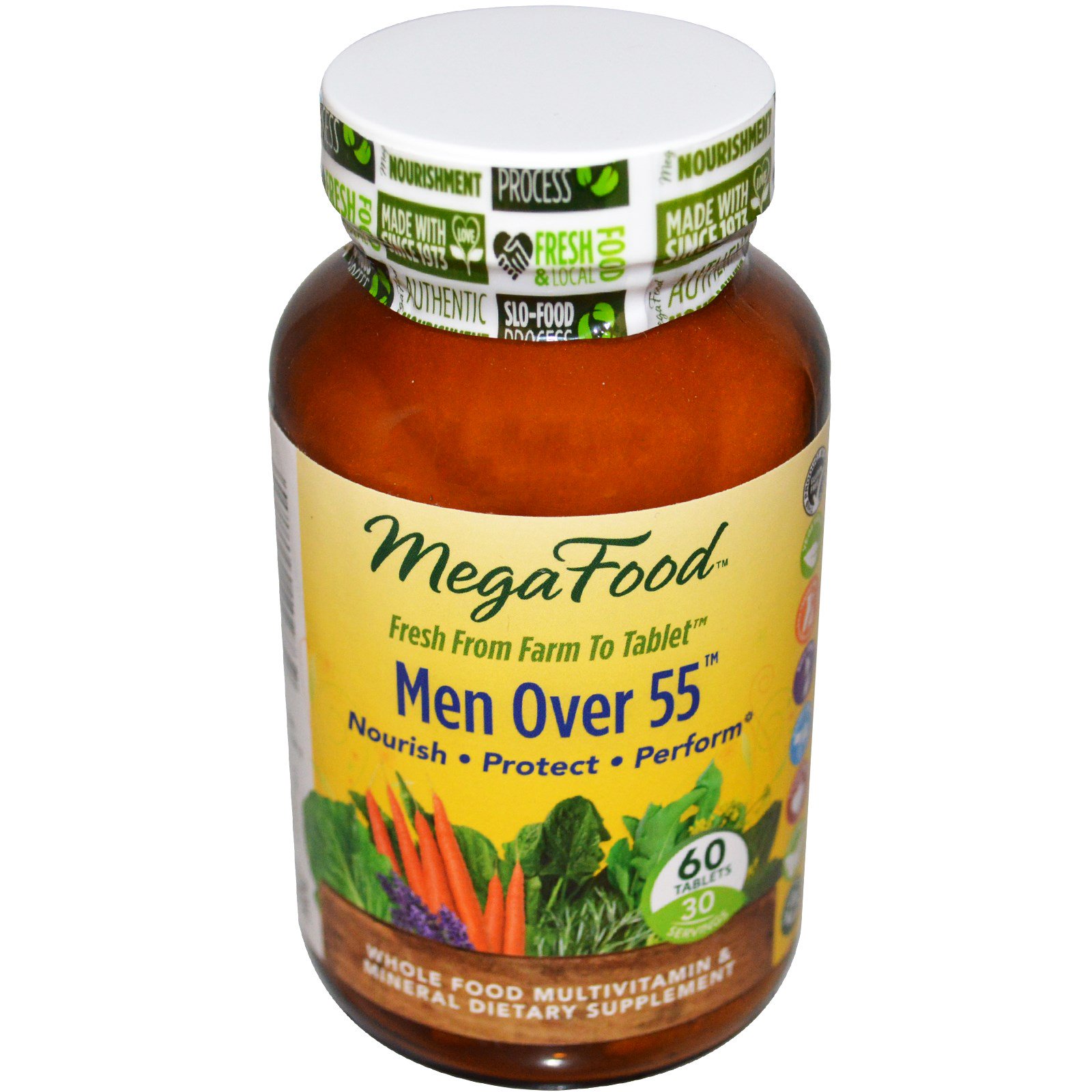 MegaFood, Цельнопищевые мультивитамины и минералы для мужчин за 55, без железа, 60 таблеток