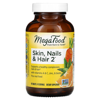 MegaFood, Piel, uñas y cabello 2, 90 comprimidos