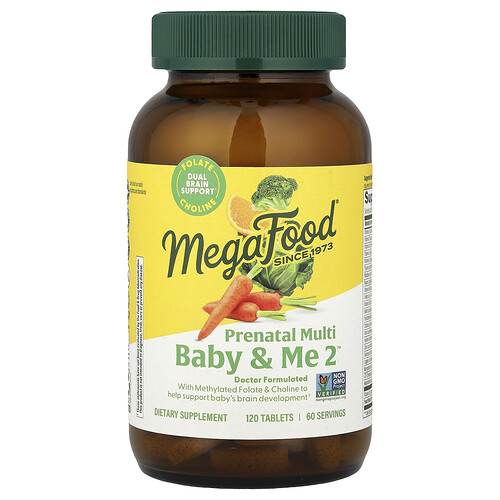 MegaFood, Baby & Me 2™, Suplemento multivitamínico prenatal, 120 comprimidos
