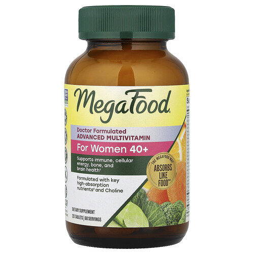 MegaFood, Suplemento multivitamínico avanzado, Para mujeres mayores de 40 años, 120 comprimidos