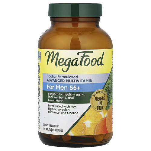 MegaFood, Suplemento multivitamínico avanzado, Para hombres mayores de 55 años, 120 comprimidos