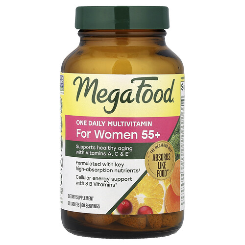 MegaFood, Suplemento multivitamínico de una ingesta diaria para mujeres mayores de 55 años, 60 comprimidos
