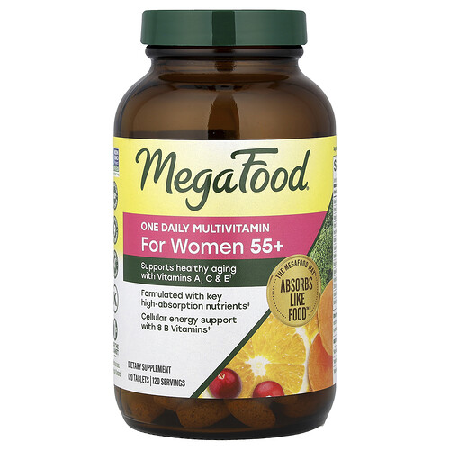 MegaFood, Suplemento multivitamínico de una ingesta diaria, Para mujeres mayores de 55 años, 120 comprimidos