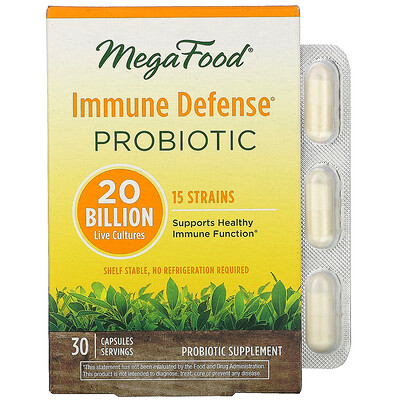 

MegaFood Immune Defense, пробиотик, 20 млрд живых культур, 30 капсул