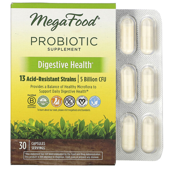 MegaFood, Probiotic Supplement, Digestive Heath, 30 Capsules iHerb