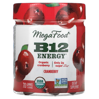 

MegaFood, B12 Energy, Cranberry, 70 Gummies