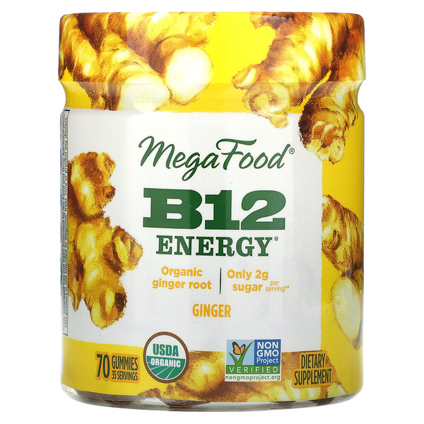 MegaFood‏, B12 Energy, Ginger, 70 Gummies