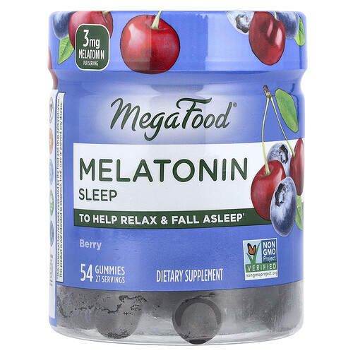 MegaFood Melatonin Gummies 3mg Sleep Support for Adults 54 Berry Gummies
