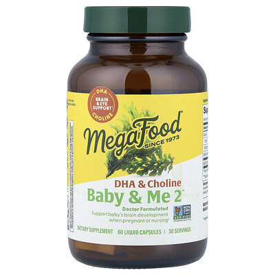 MegaFood, Baby & Me 2™, DHA y colina, 60 cápsulas con contenido líquido