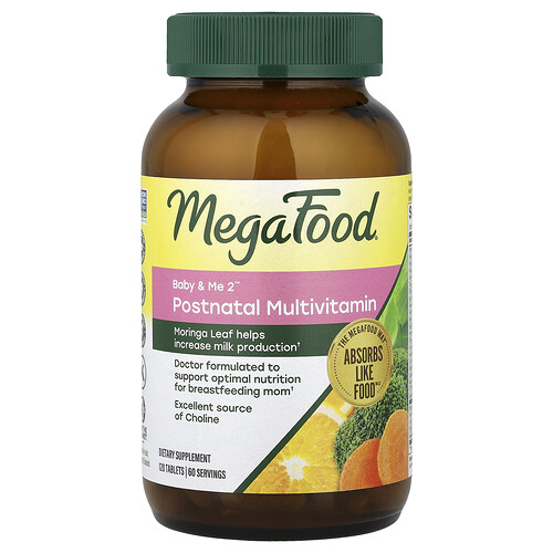 MegaFood, Baby & Me 2™, Suplemento multivitamínico posnatal, 120 comprimidos