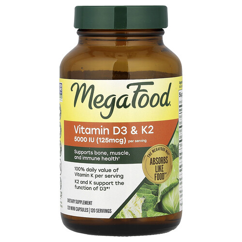 MegaFood, Vitaminas D3 y K2, 120 minicápsulas