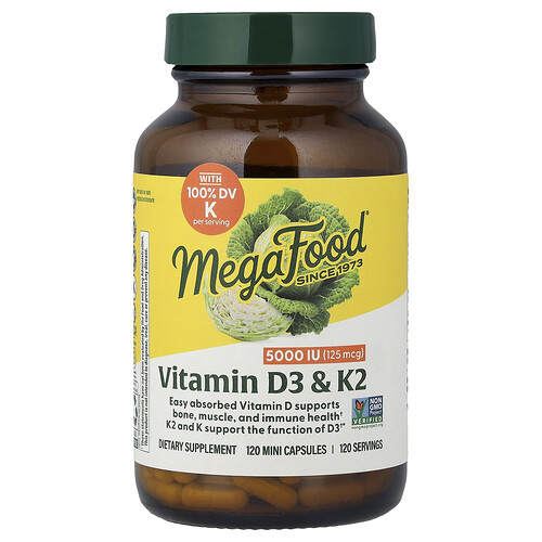 MegaFood, Vitamin D3 & K2, Vitamin D3 und K2, 120 Mini-Kapseln