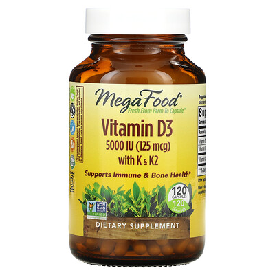 

MegaFood Vitamin D3 with K & K2 5 000 IU (125 mcg) 120 Capsules