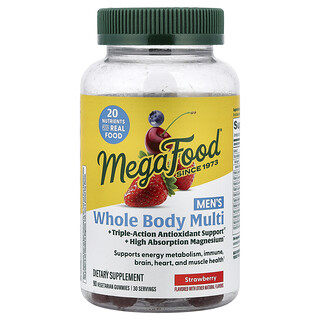 MegaFood, Multigummies voor het hele lichaam van mannen, aardbei, 90 vegetarische gummies