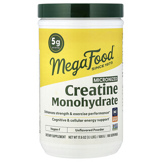 MegaFood, Créatine monohydrate micronisée en poudre, Non aromatisée, 500 g