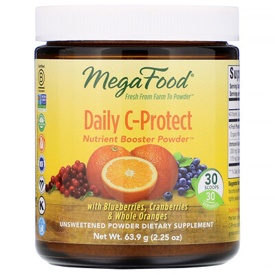 MegaFood Daily C-Protect, Nutrient Booster Powder, Unsweetened, 2.25 oz (63.9 g)