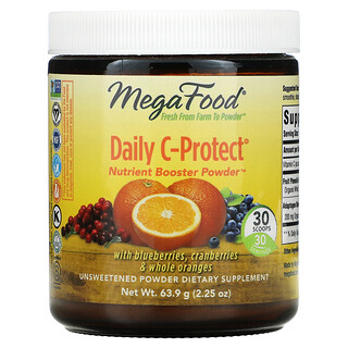 MegaFood, Daily C-Protect، مسحوق معزز العناصر الغذائية، غير محلى، 2.25 أونصة (63.9 جم)