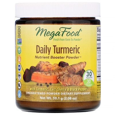 MegaFood Daily Turmeric, Nutrient Booster Powder, Unsweetened, 2.08 oz (59.1 g)