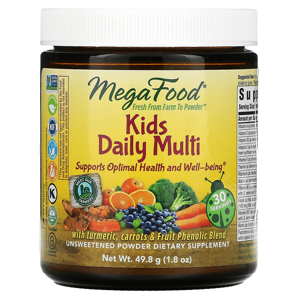 MegaFood, добавка с мультивитаминами и микроэлементами для детей, порошок, без сахара, 49,8 г (1,8 унции)