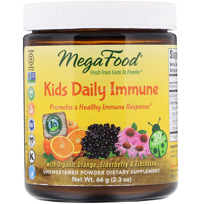 MegaFood Детская ежедневная добавка для иммунной системы Kids Daily Immune, без подсластителей, 66 г (2.3 унц.)