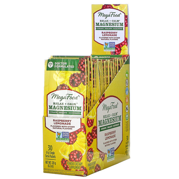 MegaFood‏, Relax + Calm Magnesium, Raspberry Lemonade, 30 Single Serve Packets, 4.2 oz (120 g)