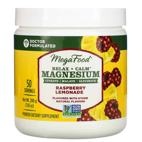 MegaFood‏, Relax + Calm Magnesium, Raspberry Lemonade, 7.05 oz (200 g)