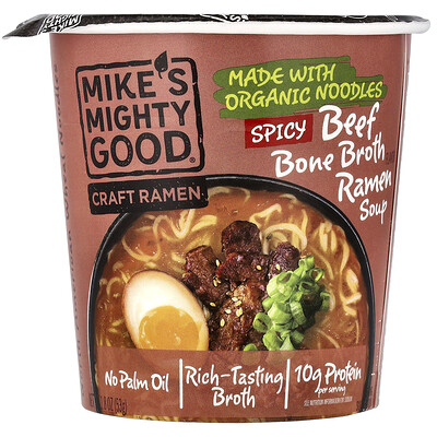 Mike's Mighty Good, Craft Ramen, Sopa de ramen con caldo de huesos de res picante, 53 g (1,8 oz)