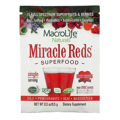 Macrolife Naturals Miracle Reds, Superfood, Goji- Pomegranate- Acai- Mangosteen, 9.4 g