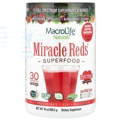 Macrolife Naturals, Miracle Reds, Superalimento, Goji, granada, asaí y mangostán, 283,5 g (10 oz)