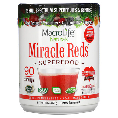 

Macrolife Naturals Miracle Reds, суперфуд, годжи, гранат, асаи, мангостин, 850 г (1,9 фунт)