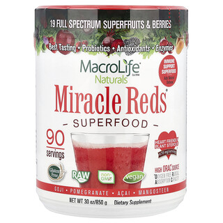 Macrolife Naturals, Miracle Reds®, Superfood, Goji-Gránátalma-Acai-Mangosztán, 30 uncia (850 g)