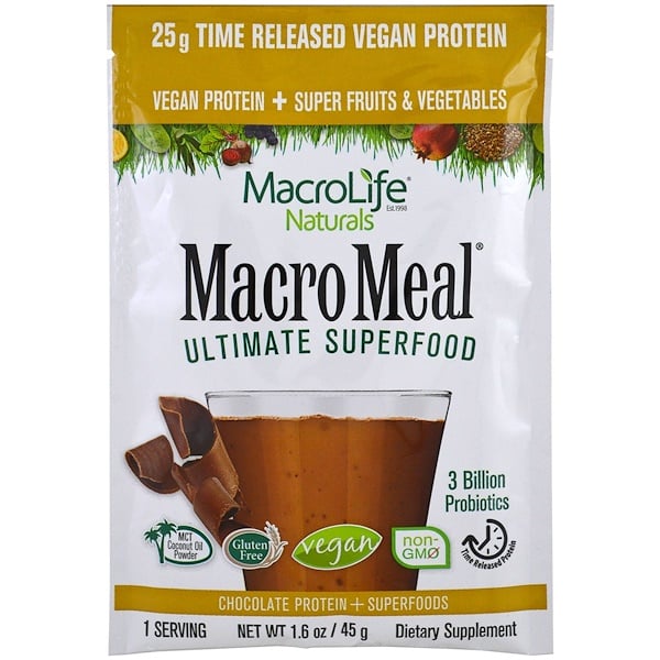 Macrolife Naturals, Macromeal Vegan, Chocolate, 1.6 oz (45g), Single Packet