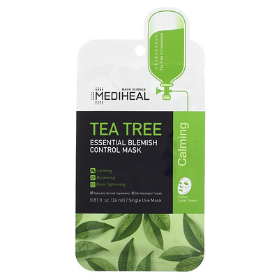 

Mediheal, Tea Tree, Essential Blemish Control Beauty Mask, 1 Sheet, 0.81 fl oz (24 ml)