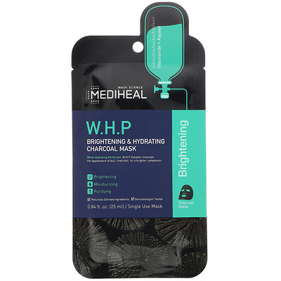Купить Mediheal W.H.P, Brightening & Hydrating Charcoal Mask, 1 Sheet, 0.84 fl oz (25 ml)