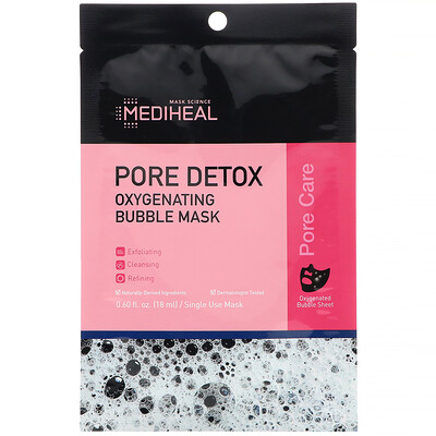 Mediheal Pore Detox, Oxygenating Bubble Mask, 1 Sheet, 0.60 fl oz (18 ml)